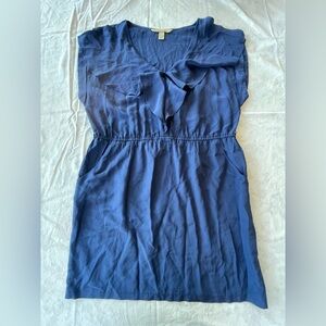 Chic Navy V-Neck Dress with Ruffle Accent